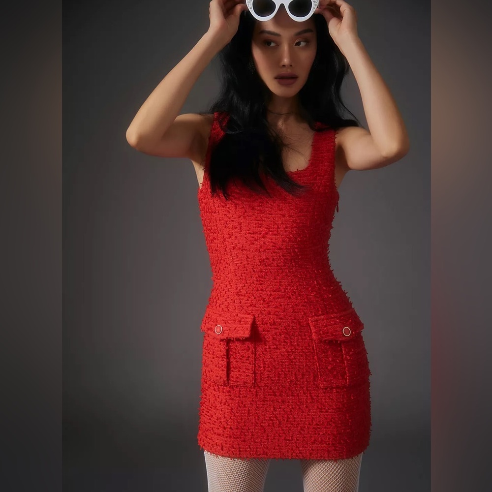 NWOT Anthropologie Red Tweed Mini Dress